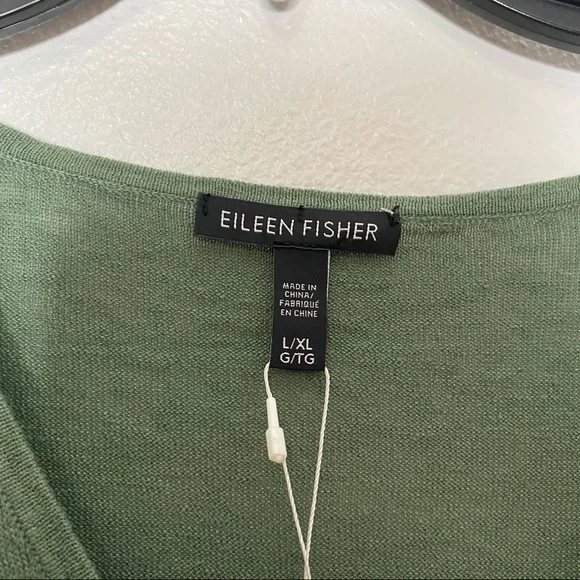 Eileen Fisher V Neck Tunic Sweater Green Nori M XL - Picture 9 of 11